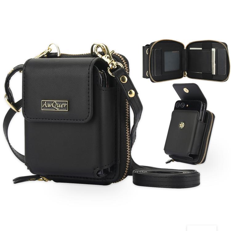 For Samsung Galaxy Z Flip6 /5 /4 /3 AwQuer AW005 Crossbody Folding Phone Leather Bag(Black) - Galaxy Z Flip6 5G Cases by Awquer | Online Shopping UK | buy2fix