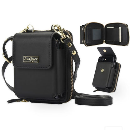 For Samsung Galaxy Z Flip6 /5 /4 /3 AwQuer AW005 Crossbody Folding Phone Leather Bag(Black) - Galaxy Z Flip6 5G Cases by Awquer | Online Shopping UK | buy2fix