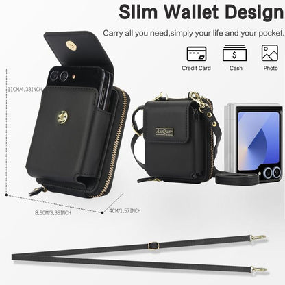 For Samsung Galaxy Z Flip6 /5 /4 /3 AwQuer AW005 Crossbody Folding Phone Leather Bag(Black) - Galaxy Z Flip6 5G Cases by Awquer | Online Shopping UK | buy2fix