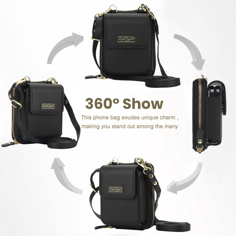 For Samsung Galaxy Z Flip6 /5 /4 /3 AwQuer AW005 Crossbody Folding Phone Leather Bag(Black) - Galaxy Z Flip6 5G Cases by Awquer | Online Shopping UK | buy2fix