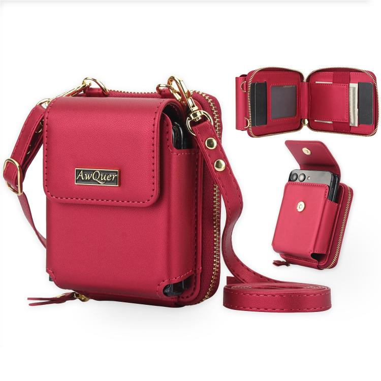 For Samsung Galaxy Z Flip6 /5 /4 /3 AwQuer AW005 Crossbody Folding Phone Leather Bag(Red) - Galaxy Z Flip6 5G Cases by Awquer | Online Shopping UK | buy2fix