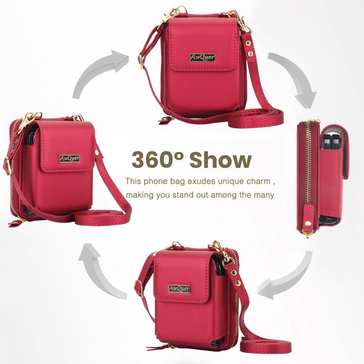 For Samsung Galaxy Z Flip6 /5 /4 /3 AwQuer AW005 Crossbody Folding Phone Leather Bag(Red) - Galaxy Z Flip6 5G Cases by Awquer | Online Shopping UK | buy2fix