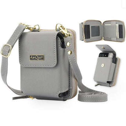 For Samsung Galaxy Z Flip6 /5 /4 /3 AwQuer AW005 Crossbody Folding Phone Leather Bag(Grey) - Galaxy Z Flip6 5G Cases by Awquer | Online Shopping UK | buy2fix