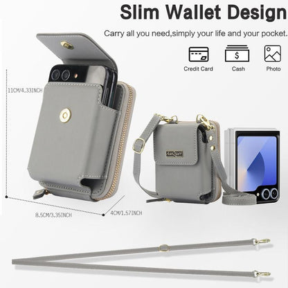 For Samsung Galaxy Z Flip6 /5 /4 /3 AwQuer AW005 Crossbody Folding Phone Leather Bag(Grey) - Galaxy Z Flip6 5G Cases by Awquer | Online Shopping UK | buy2fix