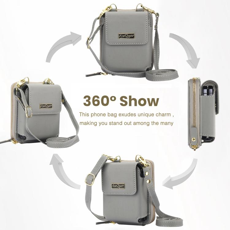 For Samsung Galaxy Z Flip6 /5 /4 /3 AwQuer AW005 Crossbody Folding Phone Leather Bag(Grey) - Galaxy Z Flip6 5G Cases by Awquer | Online Shopping UK | buy2fix