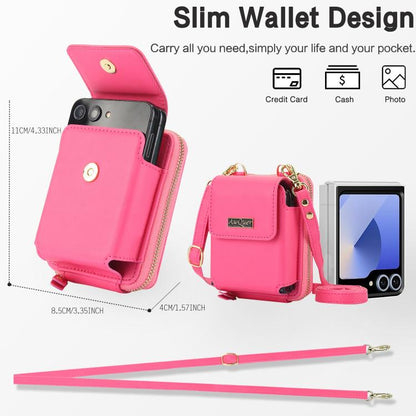For Samsung Galaxy Z Flip6 /5 /4 /3 AwQuer AW005 Crossbody Folding Phone Leather Bag(Rose Red) - Galaxy Z Flip6 5G Cases by Awquer | Online Shopping UK | buy2fix
