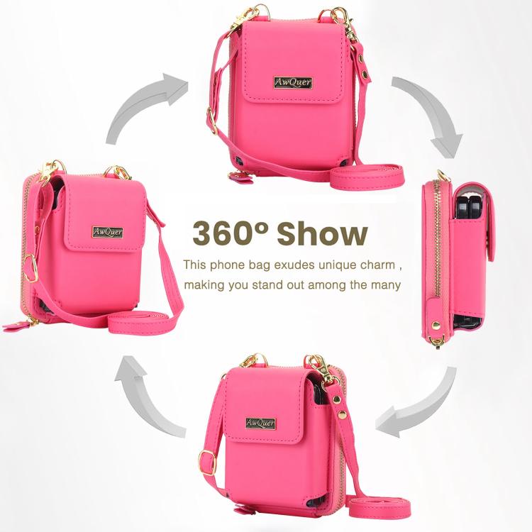 For Samsung Galaxy Z Flip6 /5 /4 /3 AwQuer AW005 Crossbody Folding Phone Leather Bag(Rose Red) - Galaxy Z Flip6 5G Cases by Awquer | Online Shopping UK | buy2fix