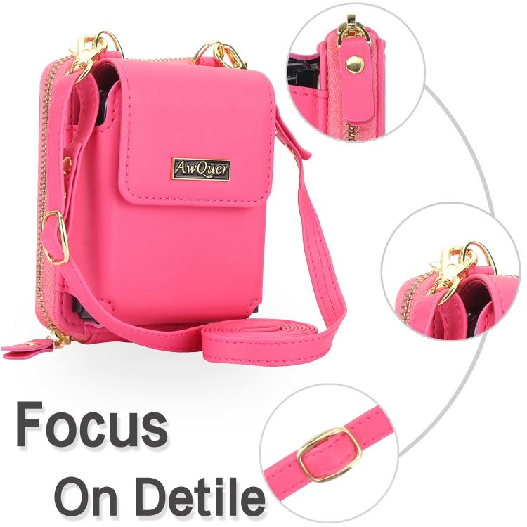 For Samsung Galaxy Z Flip6 /5 /4 /3 AwQuer AW005 Crossbody Folding Phone Leather Bag(Rose Red) - Galaxy Z Flip6 5G Cases by Awquer | Online Shopping UK | buy2fix