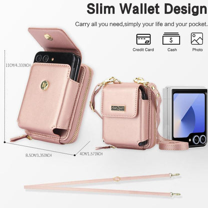 For Samsung Galaxy Z Flip6 /5 /4 /3 AwQuer AW005 Crossbody Folding Phone Leather Bag(Rose Gold) - Galaxy Z Flip6 5G Cases by Awquer | Online Shopping UK | buy2fix