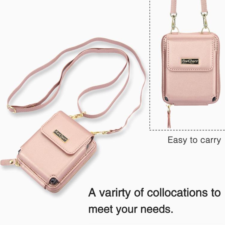 For Samsung Galaxy Z Flip6 /5 /4 /3 AwQuer AW005 Crossbody Folding Phone Leather Bag(Rose Gold) - Galaxy Z Flip6 5G Cases by Awquer | Online Shopping UK | buy2fix