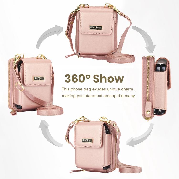 For Samsung Galaxy Z Flip6 /5 /4 /3 AwQuer AW005 Crossbody Folding Phone Leather Bag(Rose Gold) - Galaxy Z Flip6 5G Cases by Awquer | Online Shopping UK | buy2fix