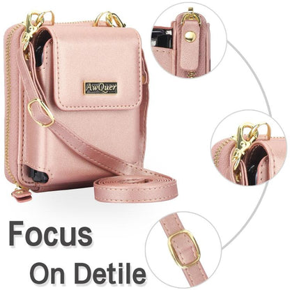 For Samsung Galaxy Z Flip6 /5 /4 /3 AwQuer AW005 Crossbody Folding Phone Leather Bag(Rose Gold) - Galaxy Z Flip6 5G Cases by Awquer | Online Shopping UK | buy2fix