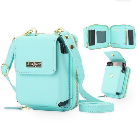 For Samsung Galaxy Z Flip6 /5 /4 /3 AwQuer AW005 Crossbody Folding Phone Leather Bag(Light Green) - Galaxy Z Flip6 5G Cases by Awquer | Online Shopping UK | buy2fix