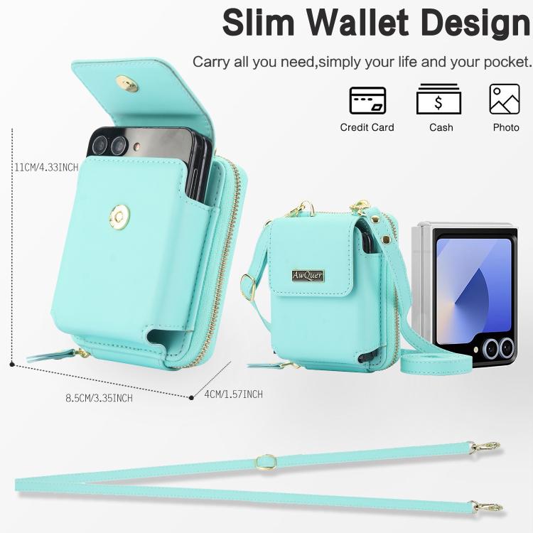For Samsung Galaxy Z Flip6 /5 /4 /3 AwQuer AW005 Crossbody Folding Phone Leather Bag(Light Green) - Galaxy Z Flip6 5G Cases by Awquer | Online Shopping UK | buy2fix