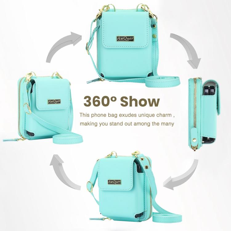 For Samsung Galaxy Z Flip6 /5 /4 /3 AwQuer AW005 Crossbody Folding Phone Leather Bag(Light Green) - Galaxy Z Flip6 5G Cases by Awquer | Online Shopping UK | buy2fix