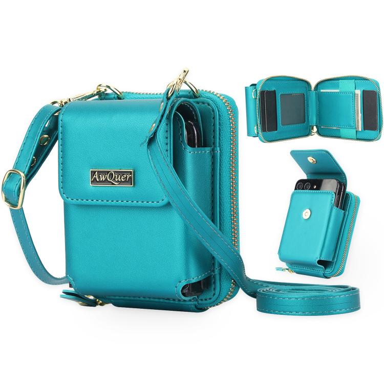 For Samsung Galaxy Z Flip6 /5 /4 /3 AwQuer AW005 Crossbody Folding Phone Leather Bag(Dark Green) - Galaxy Z Flip6 5G Cases by Awquer | Online Shopping UK | buy2fix