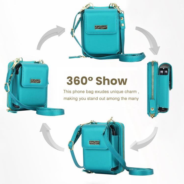 For Samsung Galaxy Z Flip6 /5 /4 /3 AwQuer AW005 Crossbody Folding Phone Leather Bag(Dark Green) - Galaxy Z Flip6 5G Cases by Awquer | Online Shopping UK | buy2fix