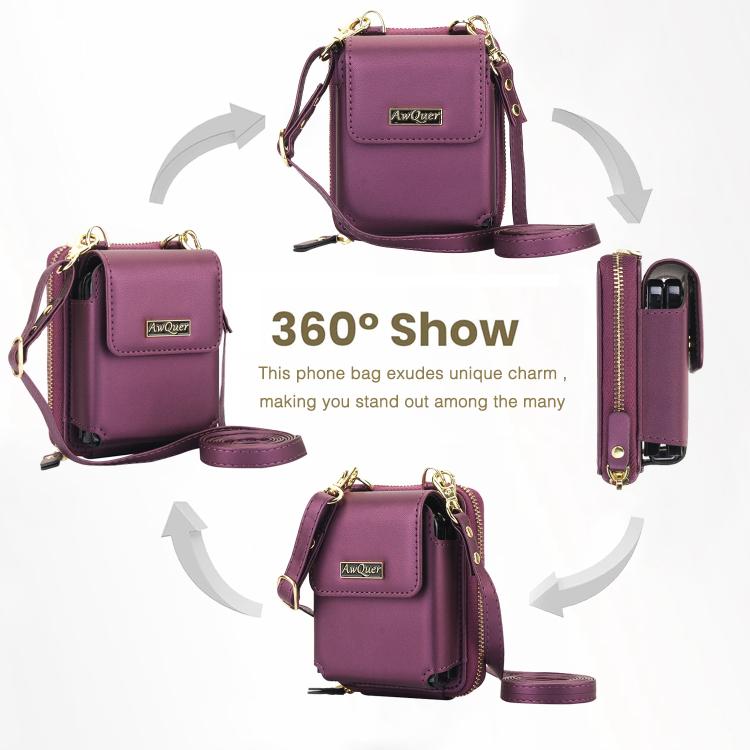 For Samsung Galaxy Z Flip7 /7 FE /6 /5 AwQuer AW005 Crossbody Folding Phone Leather Bag(Dark Purple) - Galaxy Phone Cases by Awquer | Online Shopping UK | buy2fix