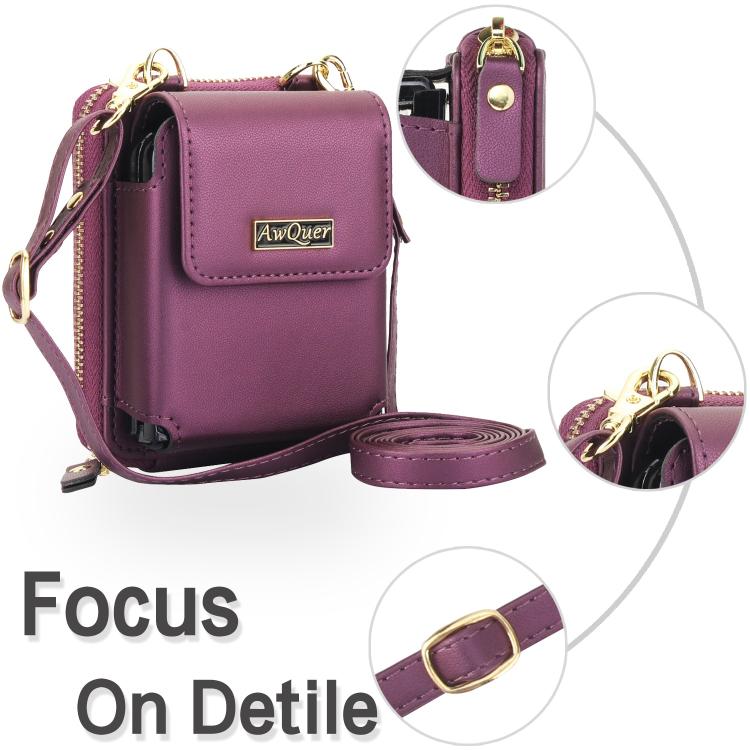 For Samsung Galaxy Z Flip7 /7 FE /6 /5 AwQuer AW005 Crossbody Folding Phone Leather Bag(Dark Purple) - Galaxy Phone Cases by Awquer | Online Shopping UK | buy2fix