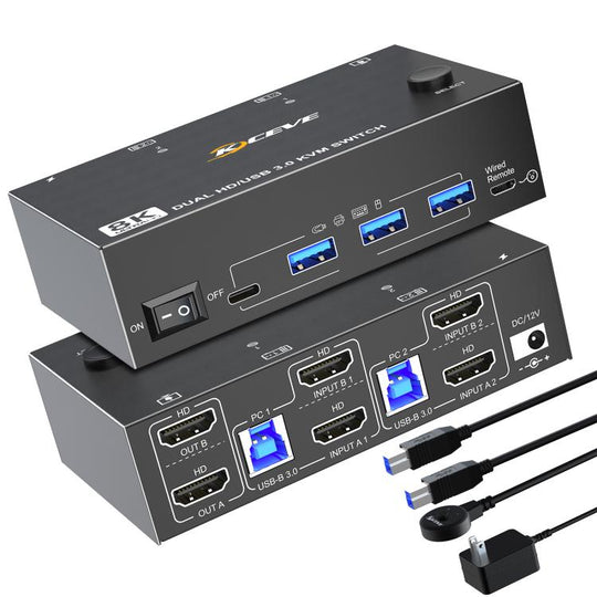 KC-KVM8202 8K 60Hz USB3.0 / HDMI 2-Port Dual Monitor KVM Switch, US Plug