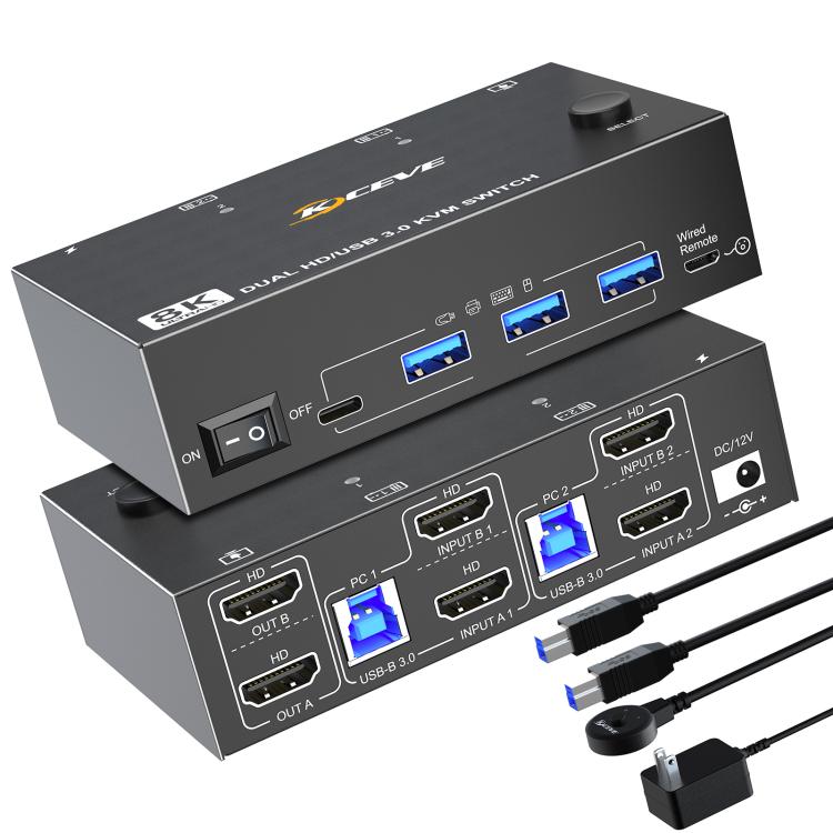 KC-KVM8202 8K 60Hz USB3.0 / HDMI 2-Port Dual Monitor KVM Switch, EU Plug - Switch by buy2fix | Online Shopping UK | buy2fix