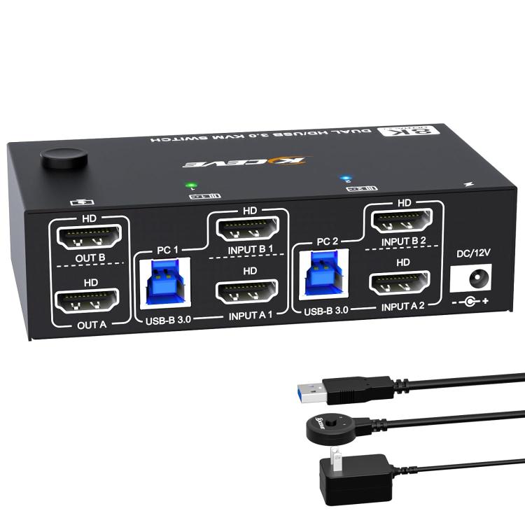 KC-KVM8202 8K 60Hz USB3.0 / HDMI 2-Port Dual Monitor KVM Switch, EU Plug - Switch by buy2fix | Online Shopping UK | buy2fix
