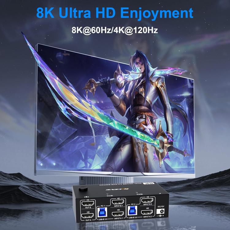 KC-KVM8202 8K 60Hz USB3.0 / HDMI 2-Port Dual Monitor KVM Switch, US Plug - Switch by buy2fix | Online Shopping UK | buy2fix