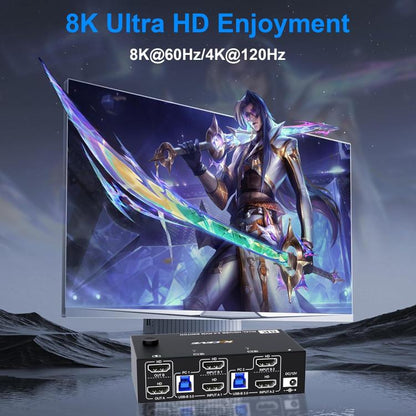 KC-KVM8202 8K 60Hz USB3.0 / HDMI 2-Port Dual Monitor KVM Switch, US Plug - Switch by buy2fix | Online Shopping UK | buy2fix