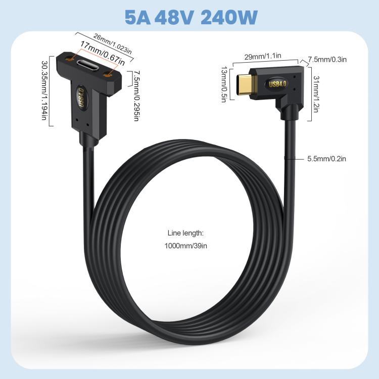 240W Type-C Male Elbow to Type-C Female Screw Fixed Panel Extension Cable with Ear, Length:0.6m - Cable & Adapters by buy2fix | Online Shopping UK | buy2fix