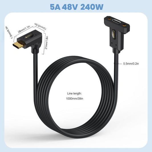 Type-C Straight Elbow to Type-C Female Screw Fixed Panel Extension Cable with Ear, Length:1.8m - Cable & Adapters by buy2fix | Online Shopping UK | buy2fix