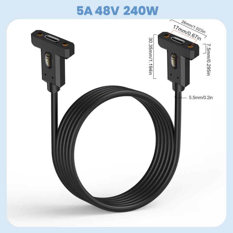 USB4 Type-C Female Ear to Type-C Female Ear Screw Fixed Panel Extension Cable, Length:0.3m - Cable & Adapters by buy2fix | Online Shopping UK | buy2fix