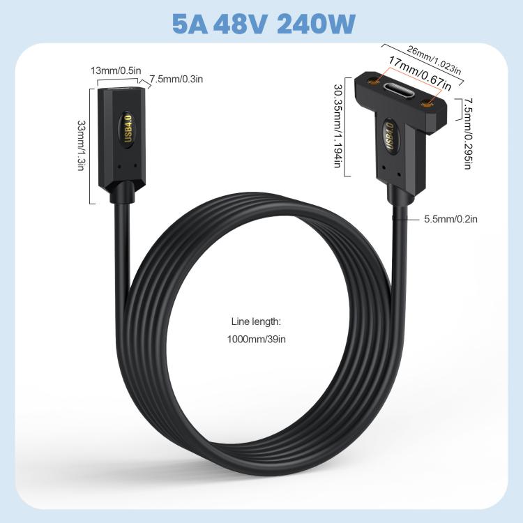 USB4 Type-C Female to Type-C Female Ear Screw Fixed Panel Extension Cable, Length:1m - Cable & Adapters by buy2fix | Online Shopping UK | buy2fix