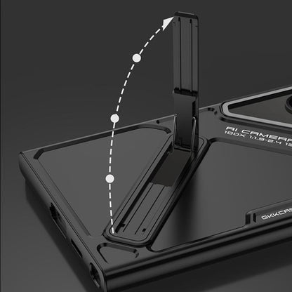 For Samsung Galaxy S25 Ultra 5G GKK Mech Style Ultra-thin Folding Holder Phone Case, Not Included Pen(Black) - Galaxy S25 Ultra 5G Cases by GKK | Online Shopping UK | buy2fix