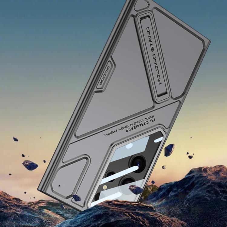 For Samsung Galaxy S25 Ultra 5G GKK Mech Style Ultra-thin Folding Holder Phone Case, Not Included Pen(Black) - Galaxy S25 Ultra 5G Cases by GKK | Online Shopping UK | buy2fix