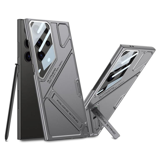 For Samsung Galaxy S24 Ultra 5G GKK Mech Style Ultra-thin Folding Holder Phone Case, Not Included Pen(Mountain Gray)