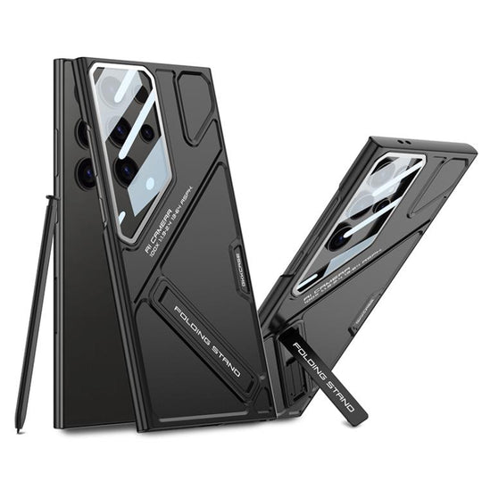 For Samsung Galaxy S24 Ultra 5G GKK Mech Style Ultra-thin Folding Holder Phone Case, Not Included Pen(Black)