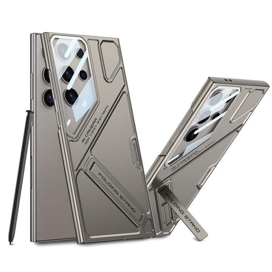 For Samsung Galaxy S24 Ultra 5G GKK Mech Style Ultra-thin Folding Holder Phone Case, Not Included Pen(Titanium Gray)