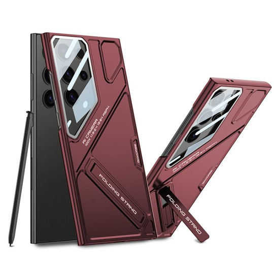 For Samsung Galaxy S23 Ultra 5G GKK Mech Style Ultra-thin Folding Holder Phone Case, Not Included Pen(Red)