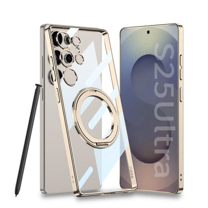 For Samsung Galaxy S25 Ultra 5G GKK PC Phone Case with Magnetic Rotating Holder, Not Included Pen(Transparent Gold) - Galaxy S25 Ultra 5G Cases by GKK | Online Shopping UK | buy2fix