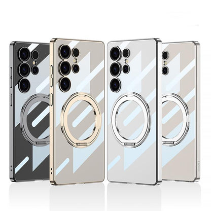 For Samsung Galaxy S25 Ultra 5G GKK PC Phone Case with Magnetic Rotating Holder, Not Included Pen(Transparent Gold) - Galaxy S25 Ultra 5G Cases by GKK | Online Shopping UK | buy2fix