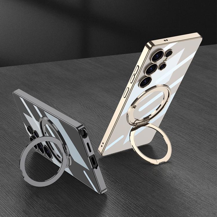 For Samsung Galaxy S25 Ultra 5G GKK PC Phone Case with Magnetic Rotating Holder, Not Included Pen(Transparent Gold) - Galaxy S25 Ultra 5G Cases by GKK | Online Shopping UK | buy2fix