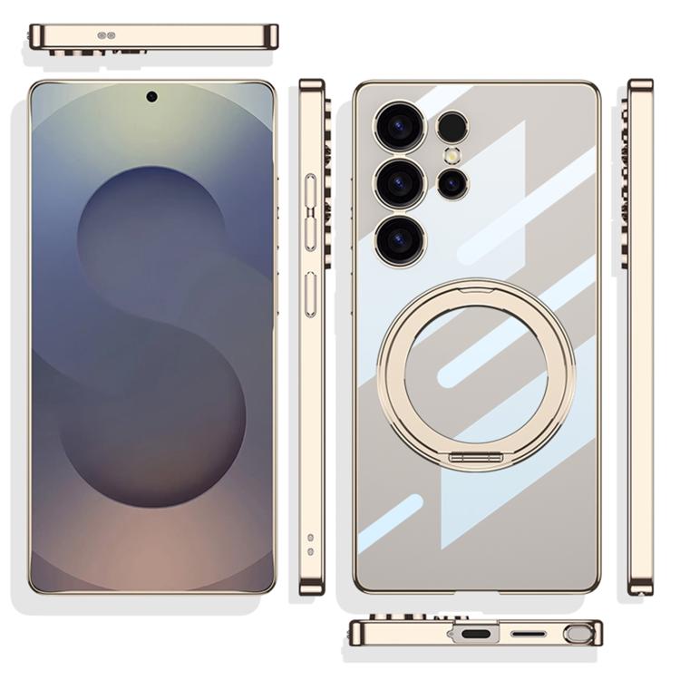 For Samsung Galaxy S25 Ultra 5G GKK PC Phone Case with Magnetic Rotating Holder, Not Included Pen(Transparent Gold) - Galaxy S25 Ultra 5G Cases by GKK | Online Shopping UK | buy2fix