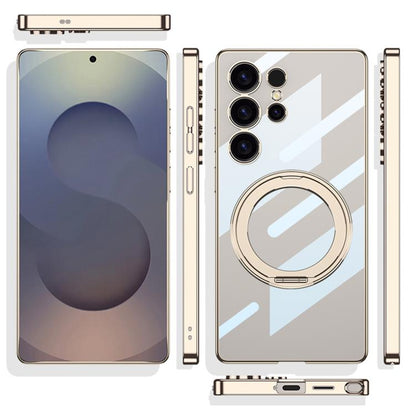 For Samsung Galaxy S25 Ultra 5G GKK PC Phone Case with Magnetic Rotating Holder, Not Included Pen(Transparent Gold) - Galaxy S25 Ultra 5G Cases by GKK | Online Shopping UK | buy2fix