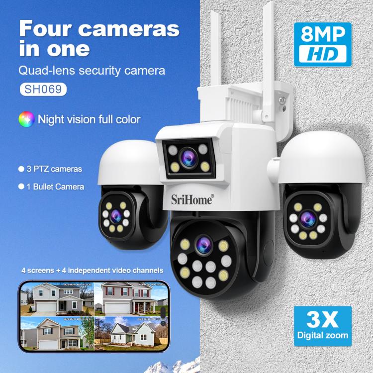 SriHome SH069 8MP 3X Digital Zoom HD Quad-lens Security Camera, Plug:EU Plug - Wireless Camera by SriHome | Online Shopping UK | buy2fix