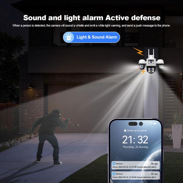 SriHome SH069 8MP 3X Digital Zoom HD Quad-lens Security Camera, Plug:UK Plug - Wireless Camera by SriHome | Online Shopping UK | buy2fix