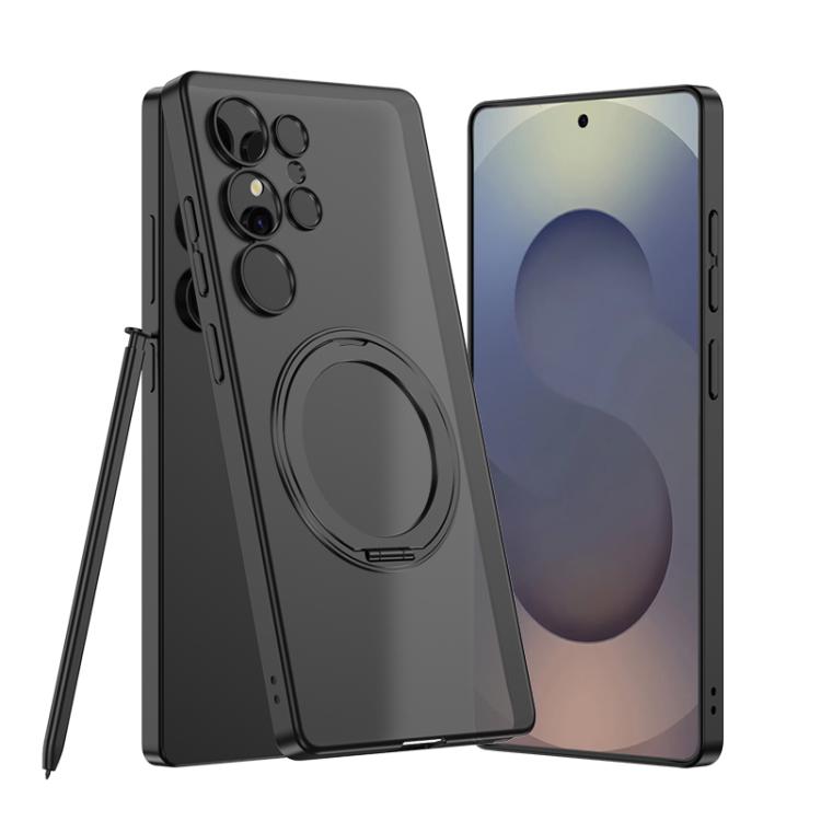 For Samsung Galaxy S25 Ultra 5G Frosted Skin-feel Magnetic Rotating Holder Phone Case, Not Included Pen(Black) - Galaxy S25 Ultra 5G Cases by GKK | Online Shopping UK | buy2fix