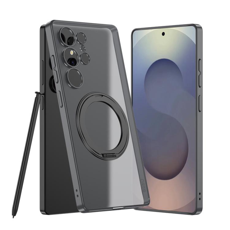 For Samsung Galaxy S25 Ultra 5G Frosted Skin-feel Magnetic Rotating Holder Phone Case, Not Included Pen(Gray) - Galaxy S25 Ultra 5G Cases by GKK | Online Shopping UK | buy2fix