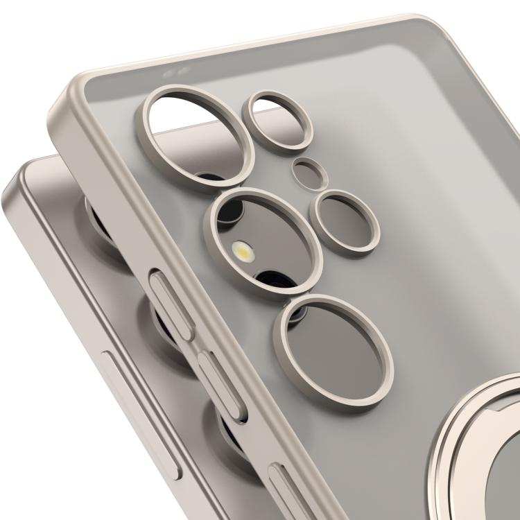 For Samsung Galaxy S25 Ultra 5G Frosted Skin-feel Magnetic Rotating Holder Phone Case, Not Included Pen(Silver) - Galaxy S25 Ultra 5G Cases by GKK | Online Shopping UK | buy2fix