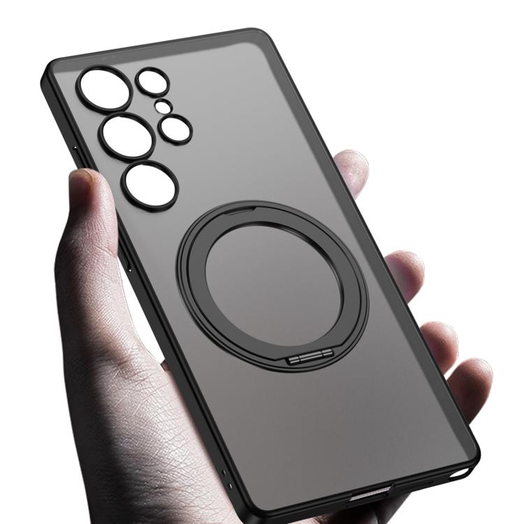 For Samsung Galaxy S25 Ultra 5G Frosted Skin-feel Magnetic Rotating Holder Phone Case, Not Included Pen(Titanium Gray) - Galaxy S25 Ultra 5G Cases by GKK | Online Shopping UK | buy2fix