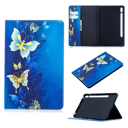 For Samsung Galaxy Tab S8 / Galaxy Tab S7 T870 Colored Drawing Pattern Horizontal Flip Leather Case with Holder & Card Slots & Wallet(Golden Butterfly) by buy2fix
